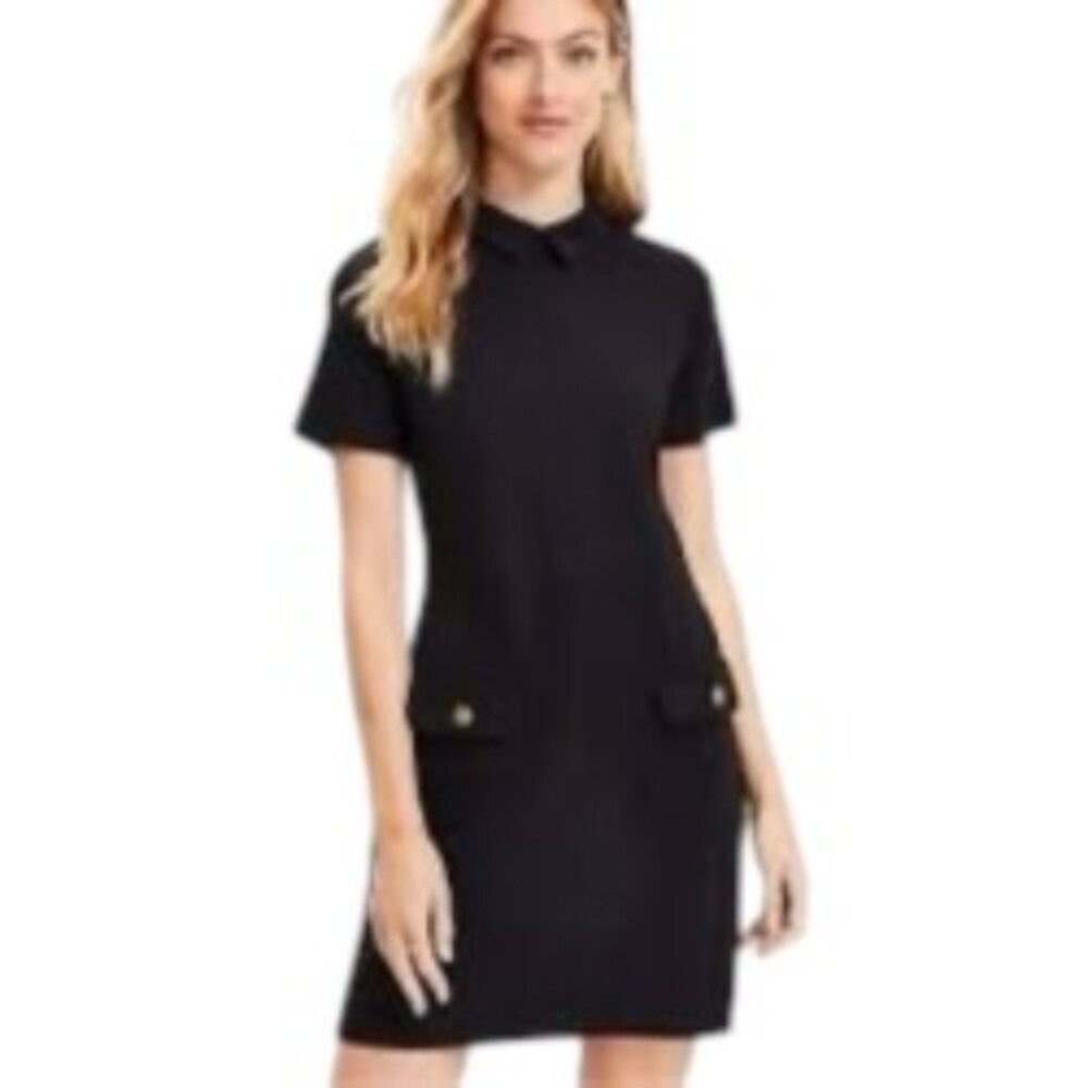 NWT Loft Black Ponte Button Pocket Shift Dress Medium